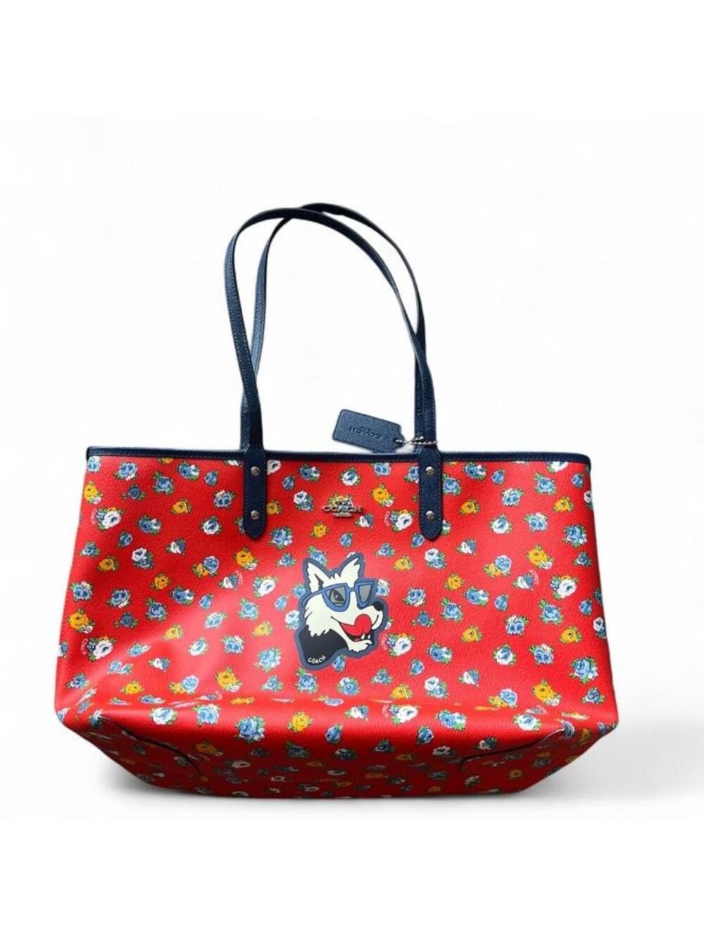 Coach Reversible City Tote Bag Wolf Dog‎ Graphic Floral Canvas Limited Edition